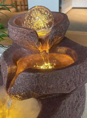 假山流水加湿净化盆景桌面喷泉店铺居家办公桌转运球流金聚宝简约