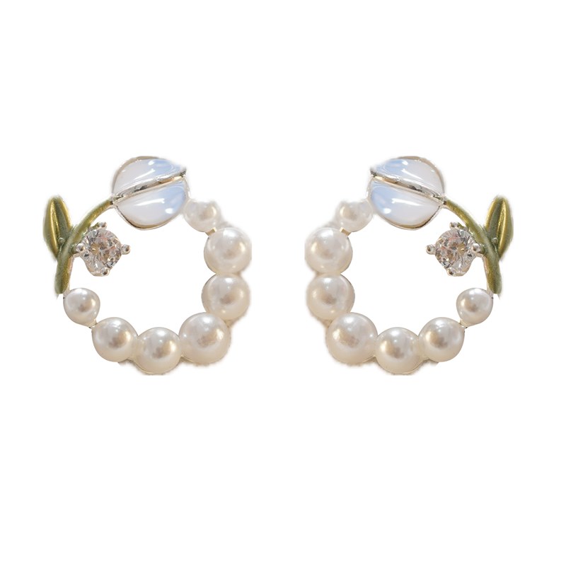 A蓝郁金香珍珠耳钉耳环度假风适合夏天的耳饰2025新款爆款女人味