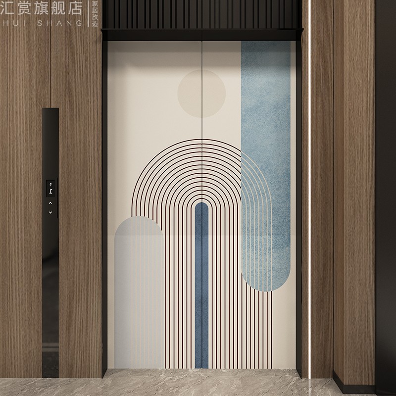 电梯门贴纸加厚创意简约入户门装饰轻奢K网红自粘贴画玻璃门贴防