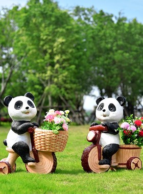 户外卡通兔子熊猫花缸花园雕塑熊猫考拉装饰O花盆创意羊摆件小品