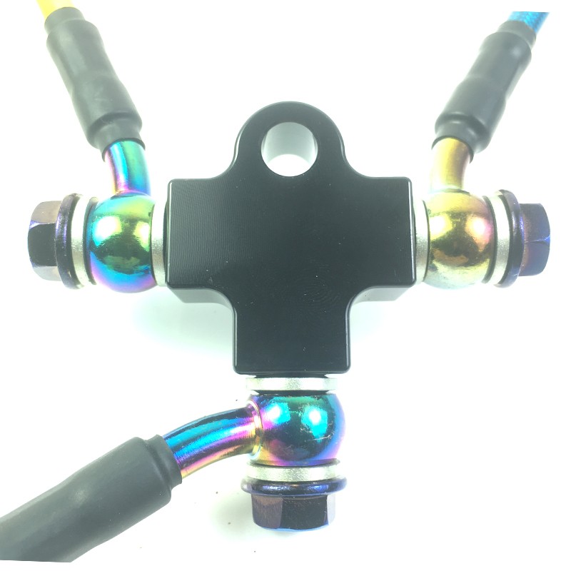 摩托电动车刹车油管三通支架接头接口 前双碟刹R双卡钳转接码M10