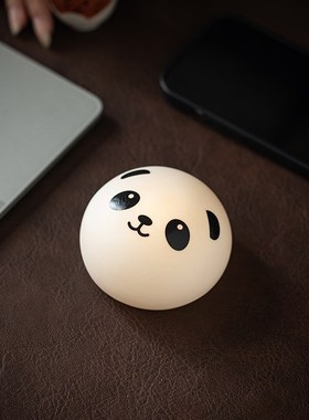 创意包子馒头熊猫小夜灯家居卧室书房茶室桌面陶瓷招财装饰品摆件