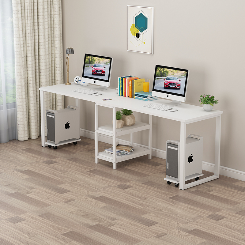 双人电脑桌现代简约家用学习桌电脑台式桌情侣书桌书架电竞桌并排