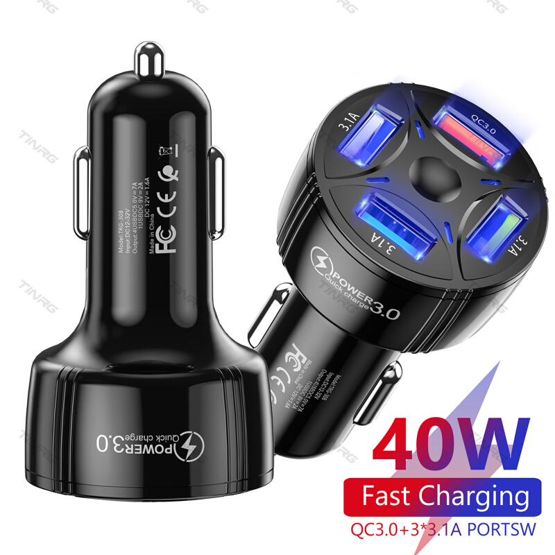 新款QC3.0车载充电器4usb智能快充四口车充PD30W一拖四汽车充电头