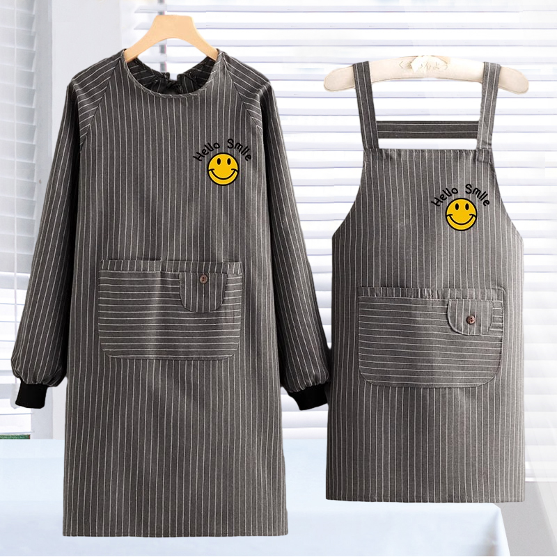 新款棉布透气长袖围裙女厨房家用做饭防污罩衣耐磨工作服大人秋冬