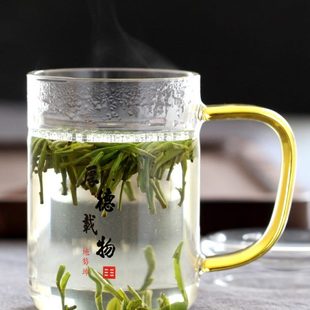 厚德载物泡茶杯月牙杯家用耐高温玻璃杯带茶漏一体滤网绿茶喝水杯