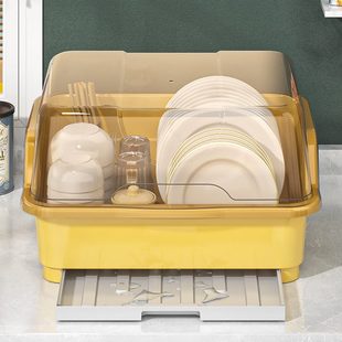 沥水碗架 碗筷餐具收纳盒家用特大号带盖防尘碗碟沥水架厨房置地式