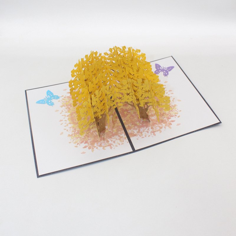 动植物生日节日创意3D立体贺卡银杏森林剪纸商务祝福卡片厂家