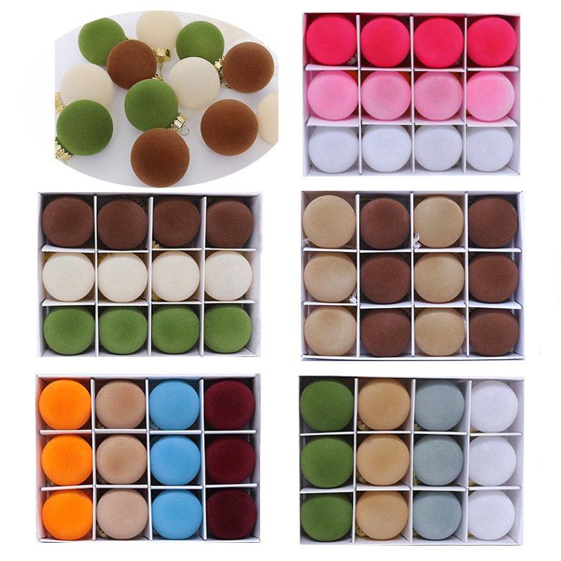 新款植绒圣诞球pet塑料圣诞节装饰品 6cm12PCS多种颜色圣诞树挂件
