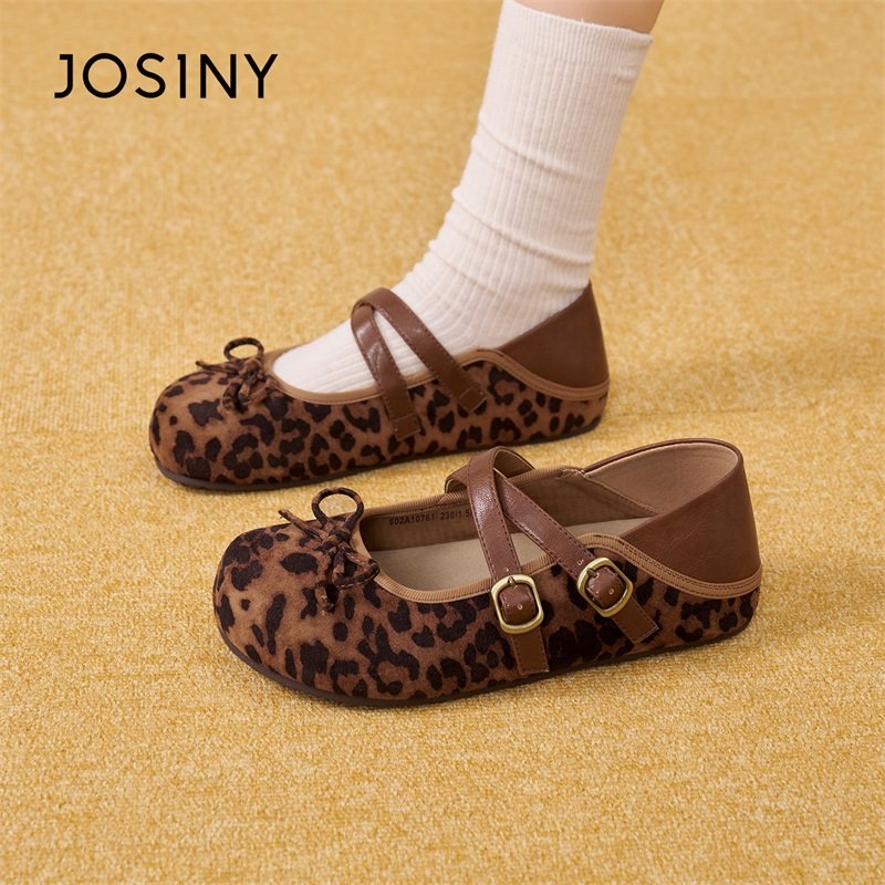 卓诗尼法式豹纹鞋子女2026新款春季红色蝴蝶结双扣带平底芭蕾舞鞋,女鞋,玛丽珍鞋,淘宝优惠券,粉丝福利购,淘宝优惠卷