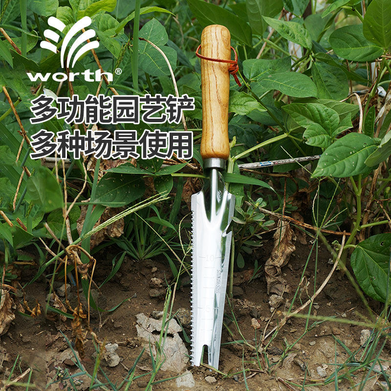 沃施worth园艺不锈钢铲子家用种花除草松土换盆移栽挖野菜连根铲
