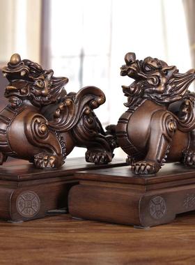 实木雕招财貔貅摆件手工艺品皮休中式风水装饰纯手工招财镇宅 花