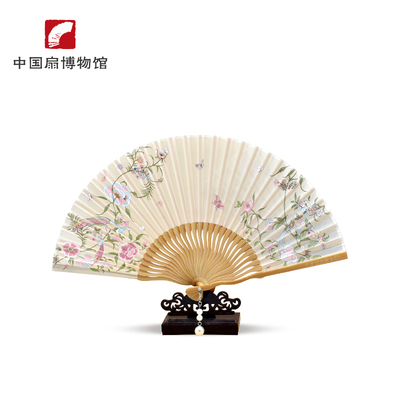 【中国扇博物馆】花恋女士折扇古典花卉文创礼品古风绢面扇子包邮