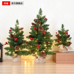 饰公司新年摆件氛围布置 圣诞节家用桌面迷你小型圣诞树植绒树装