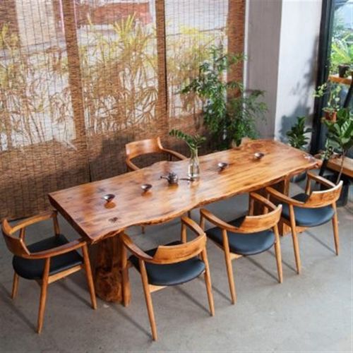 实木自然边复古功夫茶桌椅组合餐桌会议桌原木办公大板长条桌