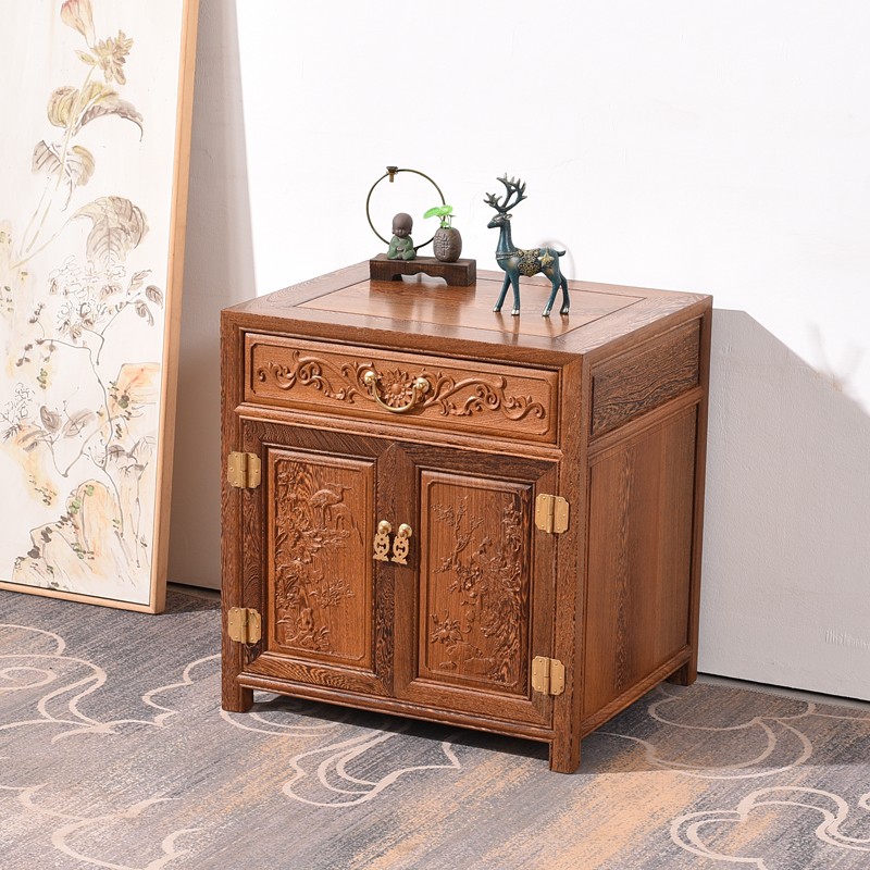 红木家具鸡翅木床头柜家用仿古中式实木床边柜卧室原木收纳柜小型