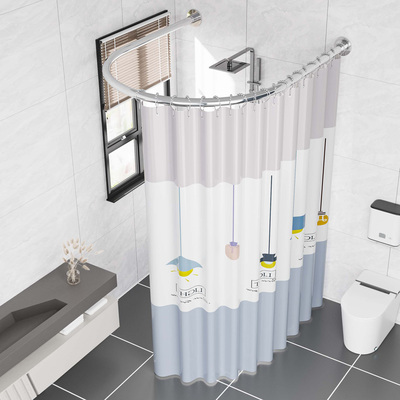 打孔u型浴帘杆304不锈钢弧形杆淋浴帘浴室干湿分离隔断帘防水防霉