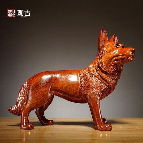 花梨木雕刻狼狗十二生肖狗工艺品摆件家居客厅电视柜店铺装饰摆设