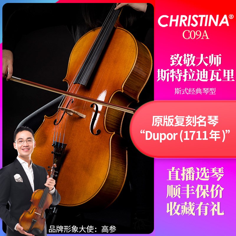 大提琴 Christina C09A 仿古专业大提琴 虎纹手工大提琴
