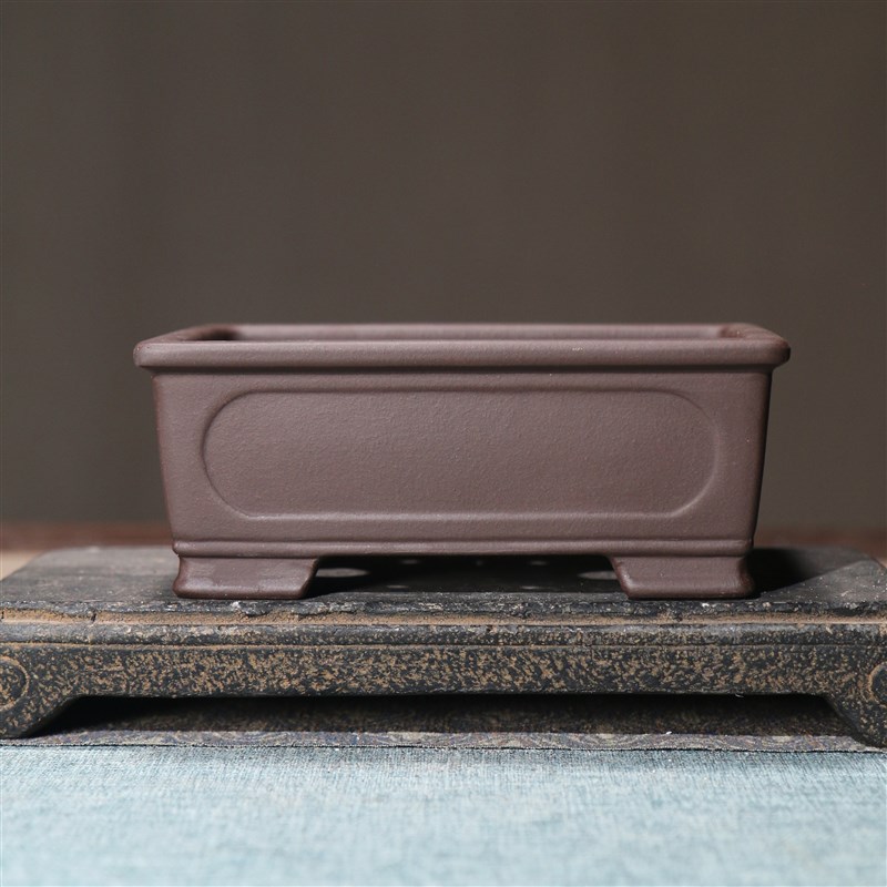紫砂花盆长方形凹奎面四方盆景盆马槽盆王飞制陶觅陶乡桌面盆栽