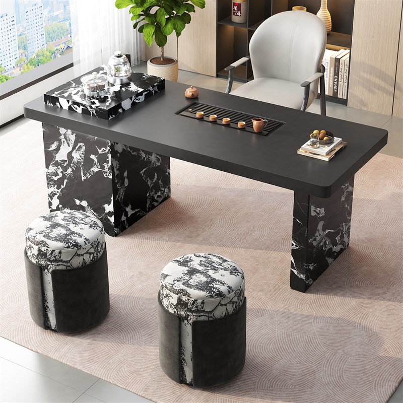 客厅茶桌家用小茶台现代简约岩板小型高级感中Q古风阳台茶桌椅组