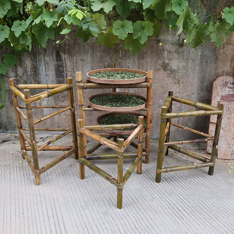 手工竹制晾晒架三脚架竹子置物架干货架网红市井火V锅菜品架子竹