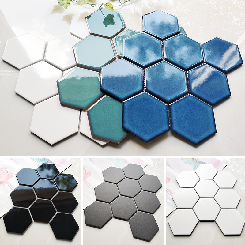 简约六边形大六角陶瓷o马赛克瓷砖卫生间厨房阳台墙地砖防滑哑光