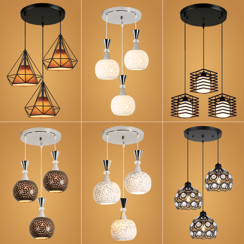 餐厅吊灯简约现代客厅o吧台灯饰三头loft创意个性铁艺钻石北欧灯