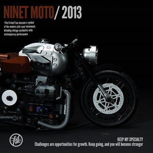 中国积木k盒子复古宝马拿铁摩托车男生礼物摆件拼装积木玩具模型