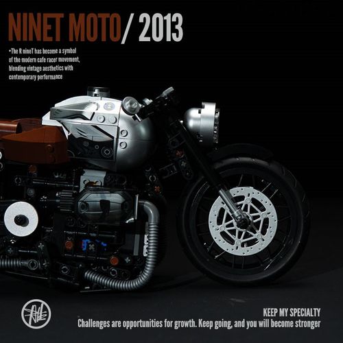 中国积木k盒子复古宝马拿铁摩托车男生礼物摆件拼装积木玩具模型