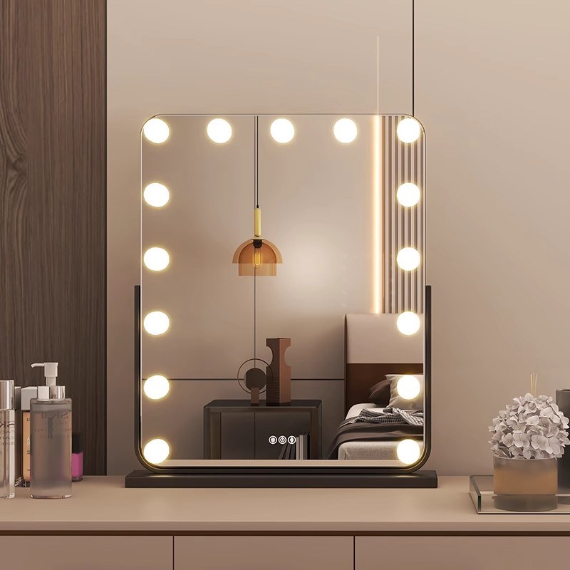 化妆镜带灯LED高清台式桌面梳妆镜大号智能触控补光镜梳妆台镜子