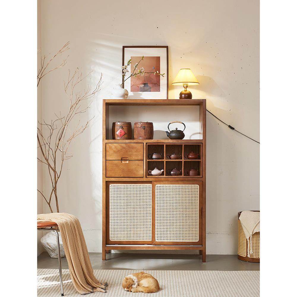 Wabi-Sabi风格薄谷架茶室储物架茶具展示柜实木隔断多宝阁客厅茶