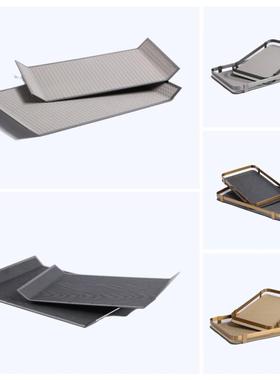 现代轻奢软装饰品摆件金属皮革托盘样板间售楼处书房茶几装饰