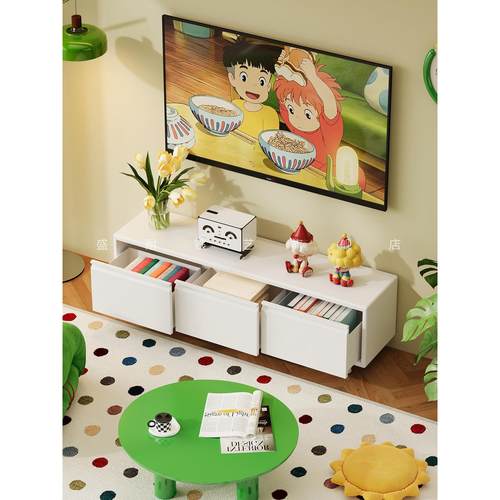 简约中古风电视柜家用客厅一体收纳柜储物柜小户型卧室落地柜边柜