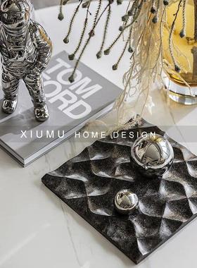 现代简约轻奢大理石干果盘托盘摆件样板房餐厅客厅玄关软装饰品
