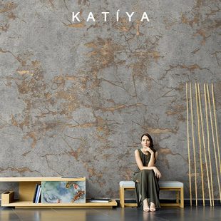 Katiya叙利亚旧水泥风格 客厅轻奢壁画 墙布电视背景墙壁纸装 饰工装
