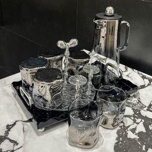 高级感玻璃杯家用喝水杯子轻奢客厅耐热茶杯茶壶水壶待客水具套装