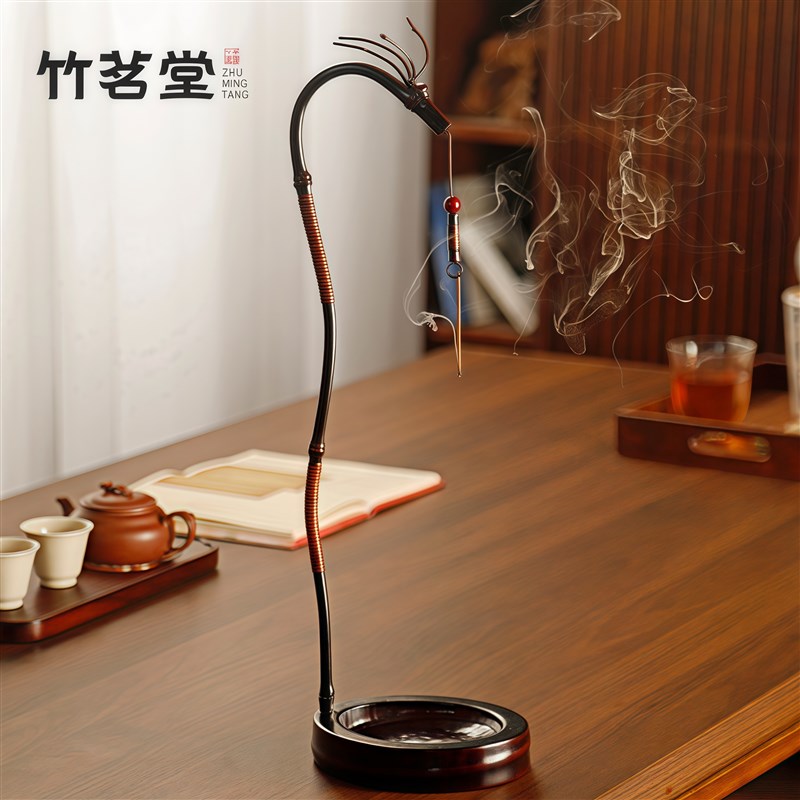 大漆楠竹龙挂香香插创意龙头线香竹挂香架香P薰炉茶室茶空间摆件