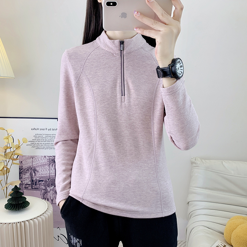 立领德绒打底衫女卫衣秋冬季