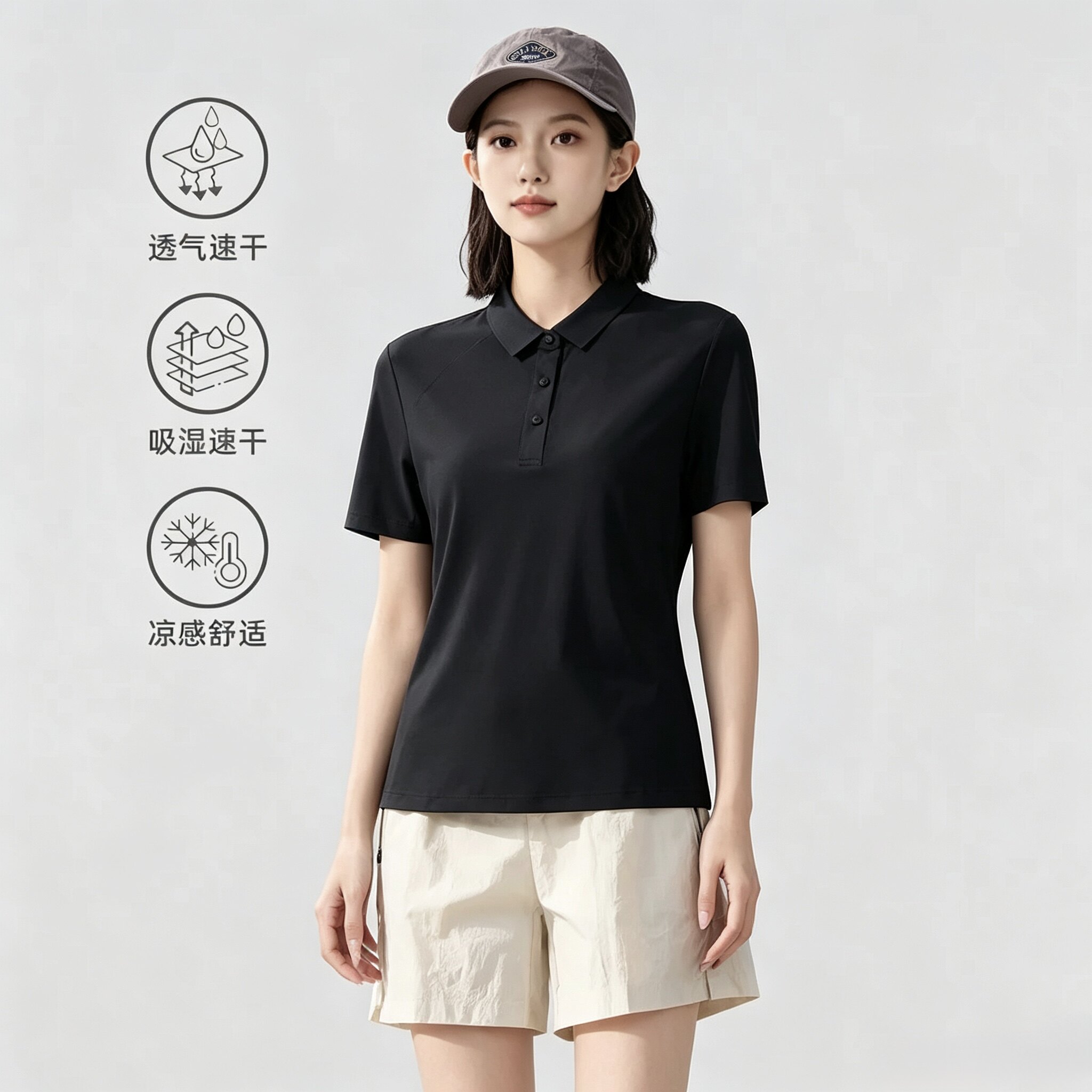 户外polo衫短袖t恤女夏季冰丝短袖速干透气排汗快干登山跑步上衣