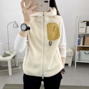 户外抓绒衣女摇粒绒秋冬连帽马甲舒棉绒加厚保暖无袖情侣马甲外套