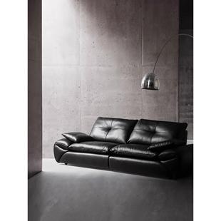 小户型哈默真皮沙发中古包豪斯头层牛皮现代简约黑色帆船直排客厅