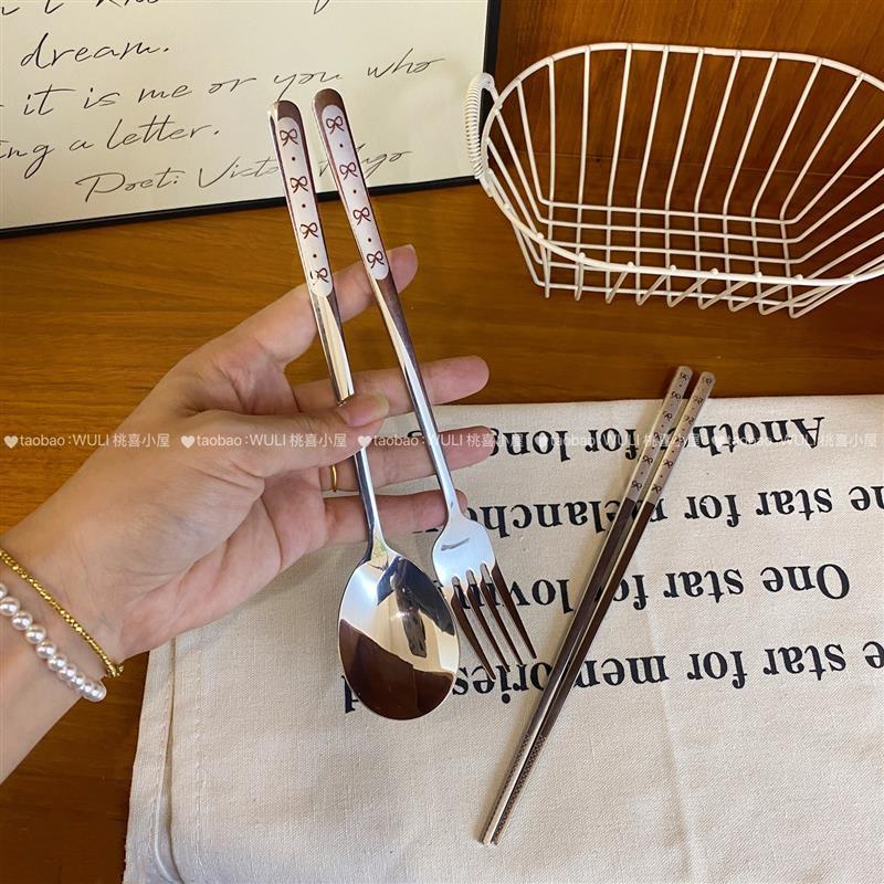 ins风304不锈钢可携式筷子勺子叉子套装学生上班一人食餐具收纳家