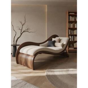 中古侘寂风北美黑胡桃木贵妃椅现代极简休闲躺椅客厅实木贵妃卧榻