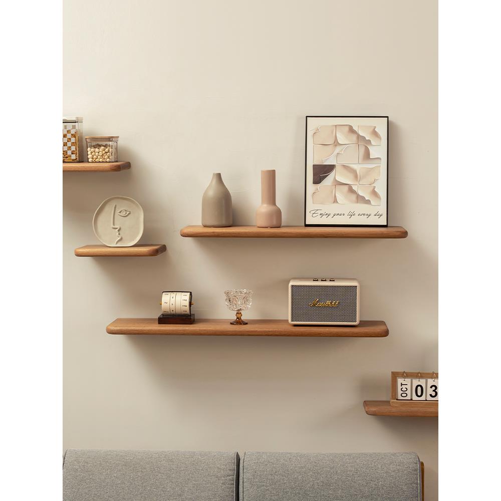 榆木实木一字板置物架卧室客厅厨房墙面悬空摆件展示架墙上层板