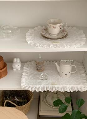 henceforth花朵刺绣花边蕾丝饰品餐垫椭圆简约ins装饰拍照背景布