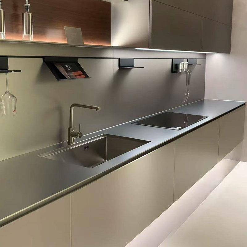 定制304不锈钢实心台面水槽一体厨房厨柜防刮花灶台岛台吧台桌面