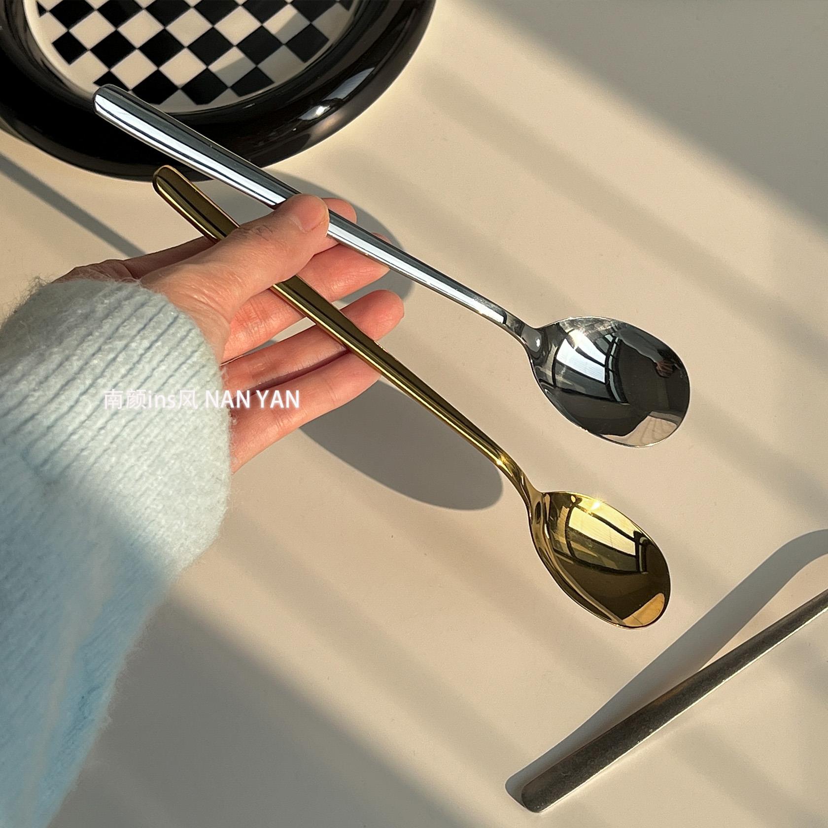 韩式ins高颜值不锈钢叉子家用精致吃饭汤匙餐具叉勺西餐主餐勺子