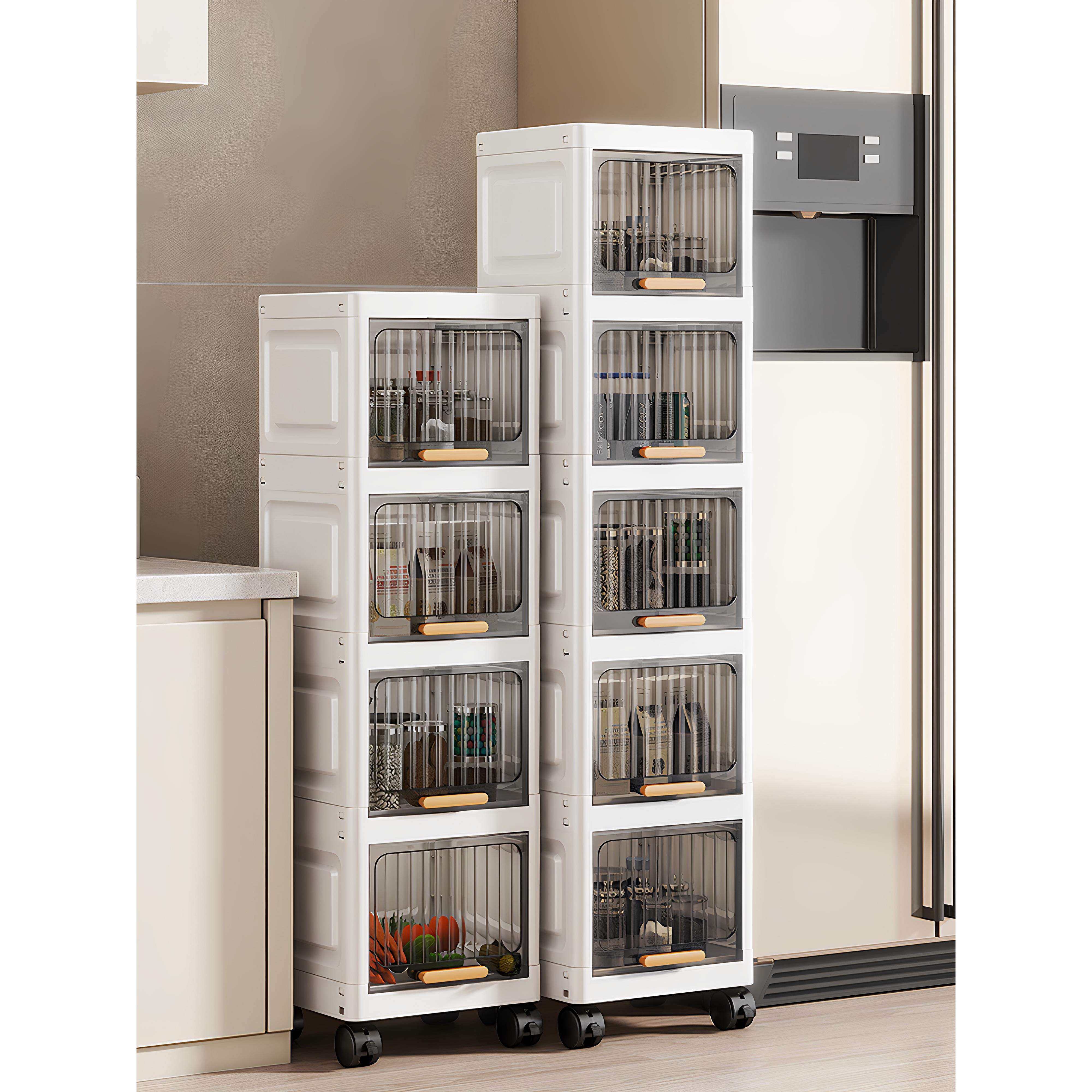 翻盖式储物柜厨房透明储物架窄间隙储物架浴室多层可拆卸储物柜