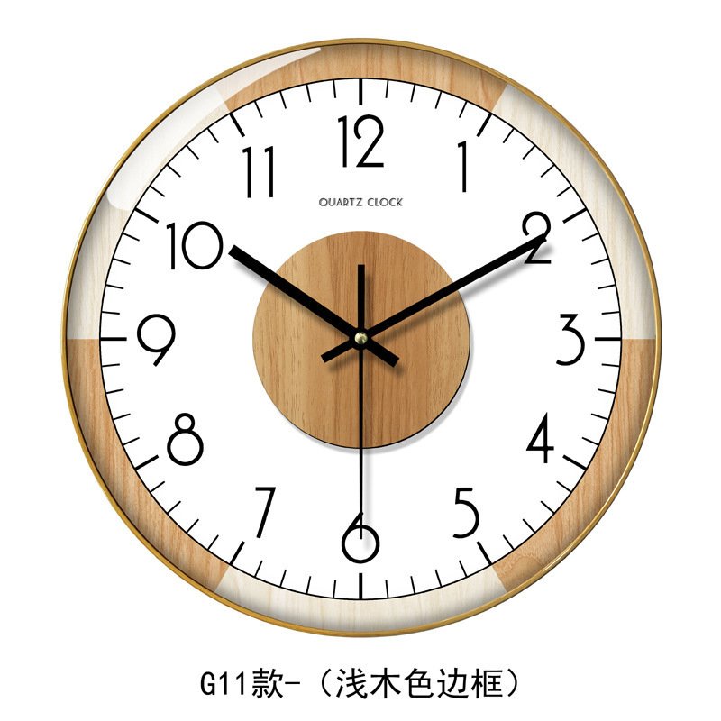 12寸亚马逊货源wall clock木纹时钟 客厅挂钟创意壁钟表 价